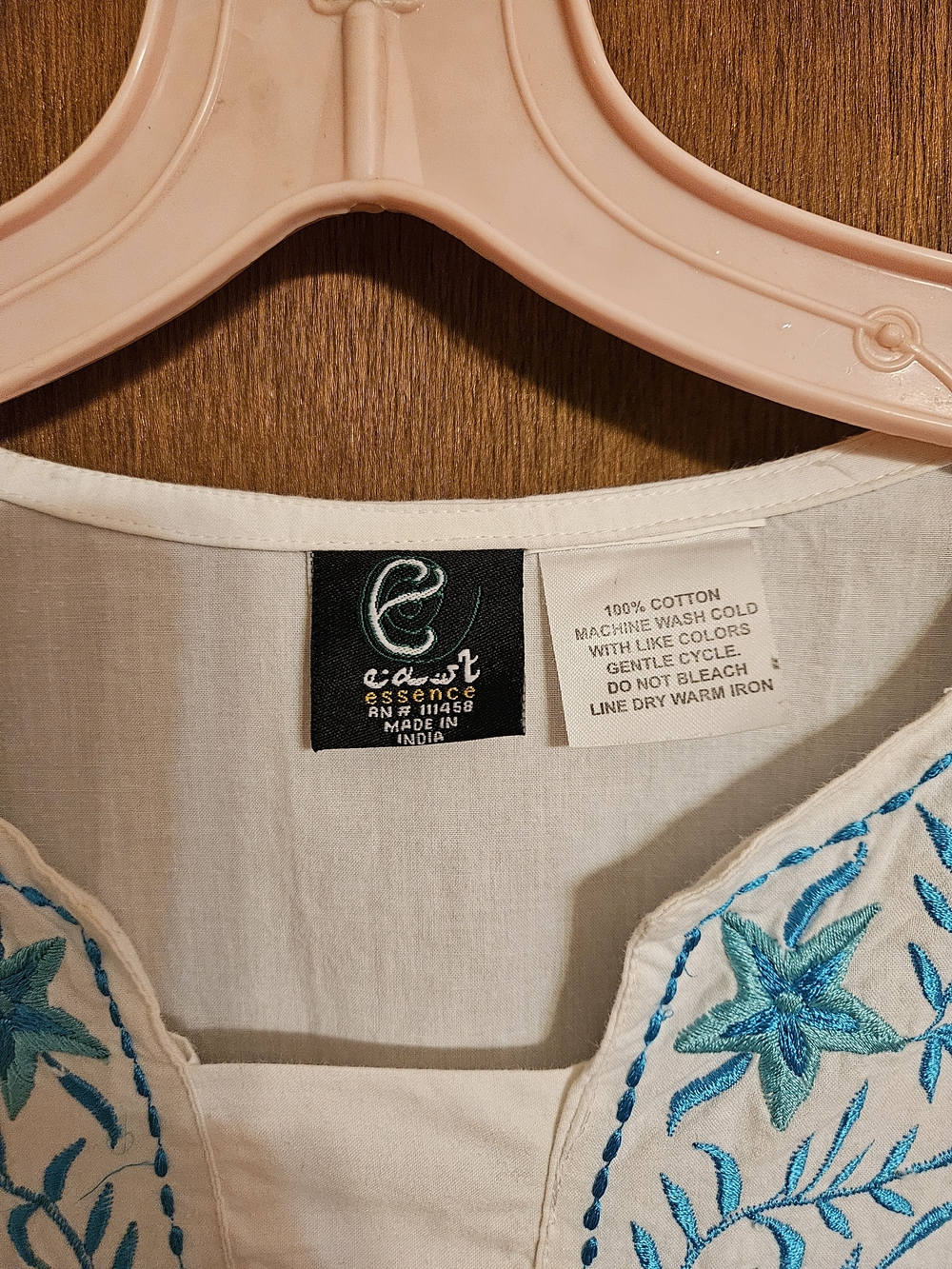 White Embroidered Tunic with Teal Floral Accent - Picture 3 of 11